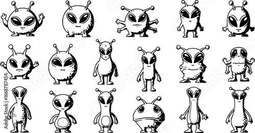 vector set of green aliens vector drawing
