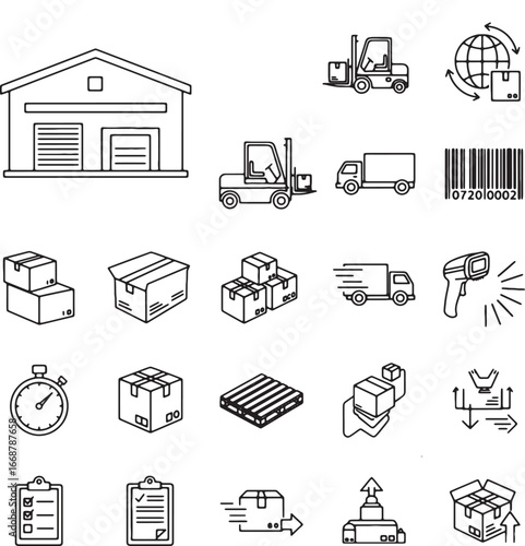 Line art logistics and delivery icons