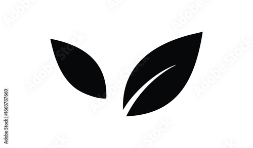 Simple black silhouette of two pointed leaves on white background