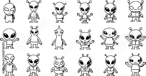 vector set of green aliens vector drawing
