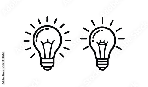 Two hand drawn light bulbs glowing with bright ideas and inspiration