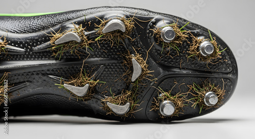Close-up of Soccer Cleats Covered in Grass After a Game