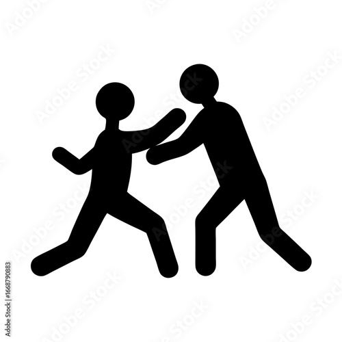 Black silhouette icon of two people grappling or wrestling, isolated on white background