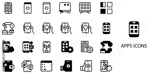 Apps simple concept 24 Black and White color icons set .Vector illustration.