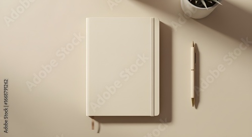 Minimalist white notebook with bookmark ready for your creative concepts and professional ideas today