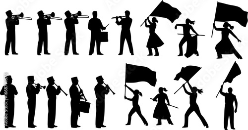 white Marching band svg, Color guard svg, Color guard silhouette, Marching band silhouette, Color guard flags svg, Color guard vector set -V02 organized
