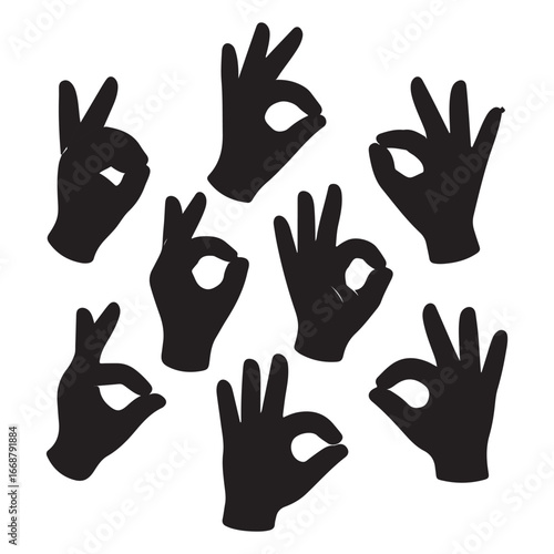 Multiple black okay hand gestures arranged on a white background okay gesture hand sign
