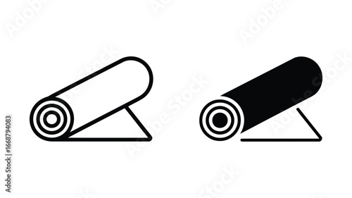 Rolled Fabric Icons: Line Art and Solid Black Vector Graphics for Website, App, and Print Design.