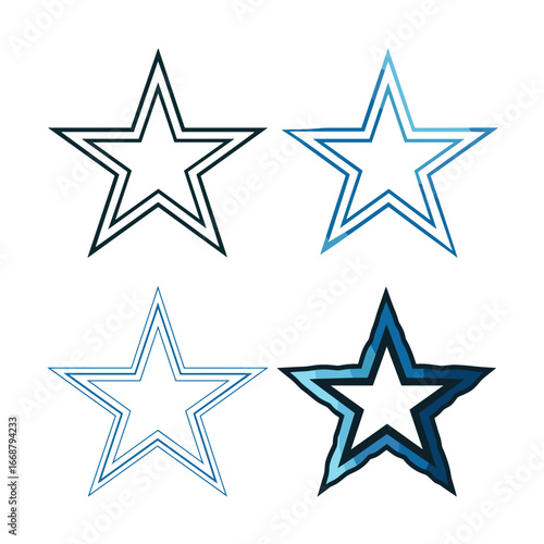 Vector star set with solid outline and gradient styles arranged horizontally on white background