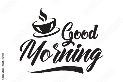 Hand drawn lettering phrase good morning isolated on white background