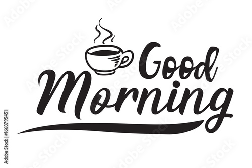 Good morning vector line calligraphy. Vector illustration of wish good morning. Typography design isolated on white background. Handwritten modern continuous line lettering with swooshes.