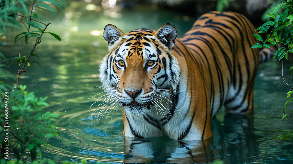 Naklejka premium Bengal Tiger Standing in Water