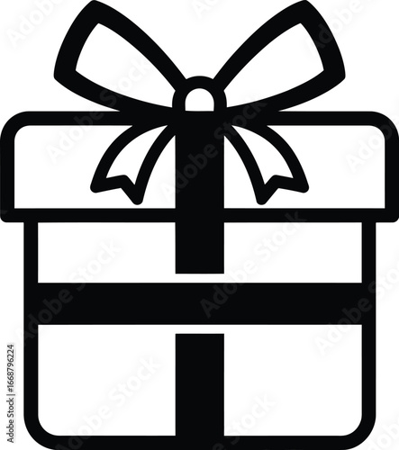 Christmas present vector art of a simple line drawing of a gift box with a ribbon and bow, vector