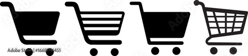 Shopping cart silhouette vector set with transparent background.