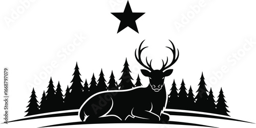 Christmas reindeer vector art of reindeer lying in the forest under a star, a serene and peaceful winter scene vector