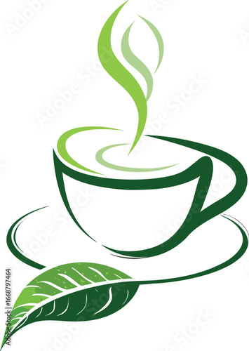 3d a green cup of coffee and a green leaf eps