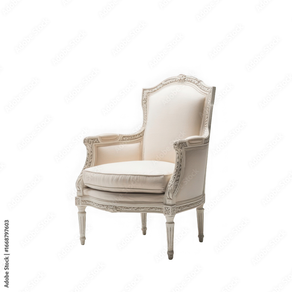 Naklejka premium French Louis XVI armchair, luxury carved design, white background