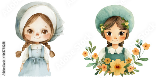 cute midwife watercolor vector illustration
