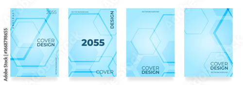 Blue abstract hexagonal line poster background. Cover design template vector set. Medical brochure in A4 size flyer design. Vector illustration