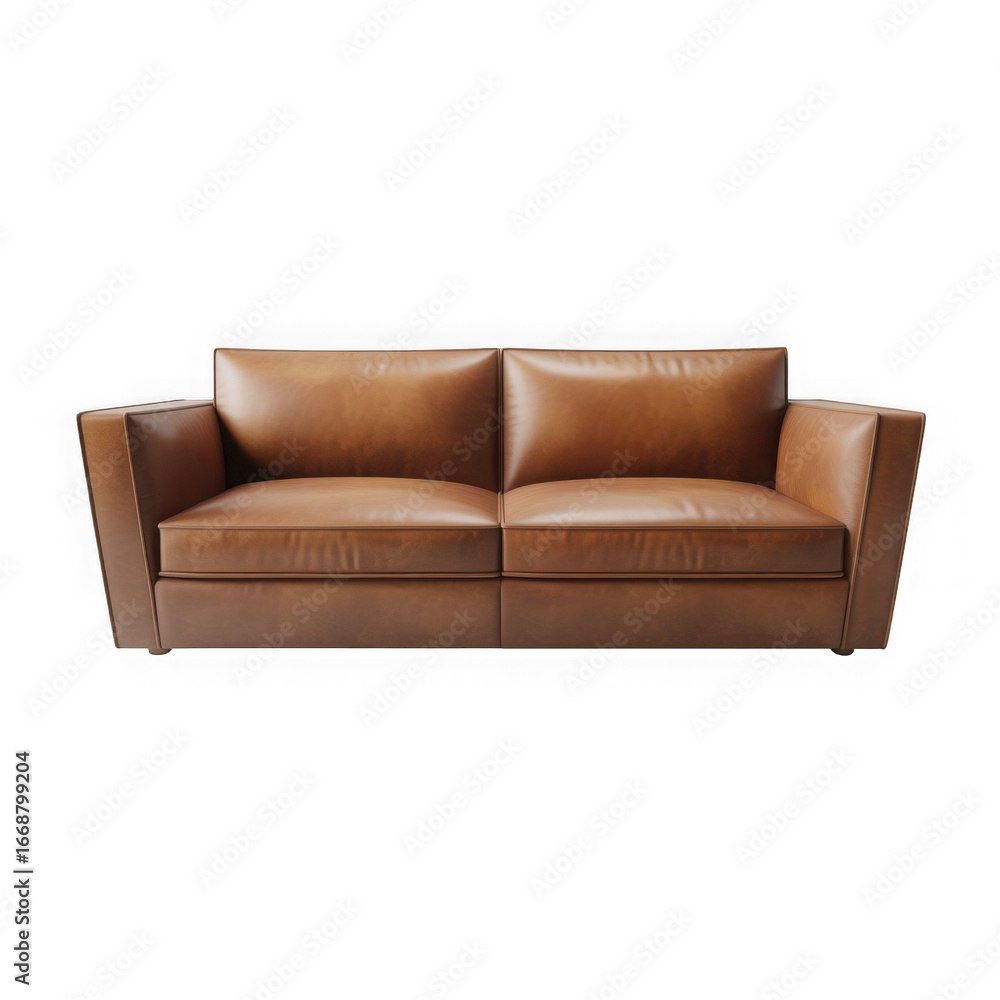Fototapeta premium Modern European leather sofa, isolated, white background, realistic, high quality