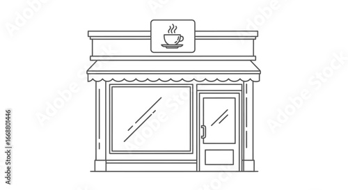 Minimalist Coffee Shop Line Art Illustration for Menu Design, Branding, and Local Business Promotion, Suitable for Digital Marketing and Cafe Related Visuals.