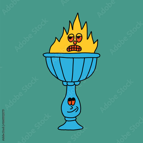 hand drawn stone altar fire cartoon illustration