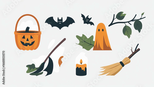 Spooky Ghost and Pumpkin Characters – Flat Cartoon Vector Set