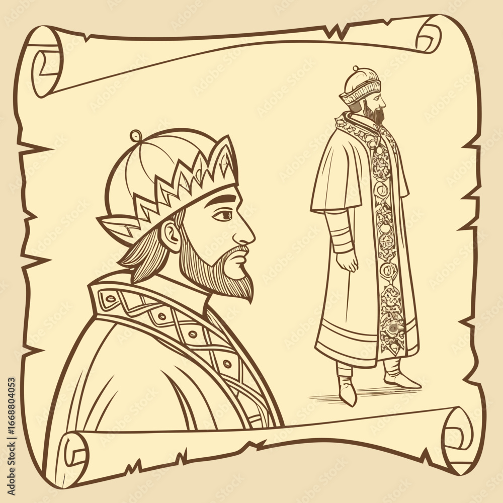 Obraz premium A beautiful vintage vector art sketch of a woman in a dress holding her baby