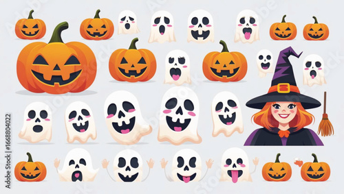 Funny Halloween Pumpkin Expressions – Cute Cartoon Icon Sheet