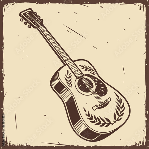A grungy electric guitar illustration with a cool rock and roll vibe on a wooden background