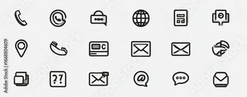 Collection of various contact information icons including phone email location address secure message and social media elements