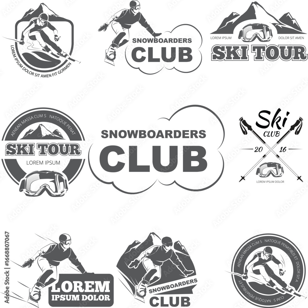Obraz premium Ski and Snowboard Club Logo Vector Collection for Winter Sports Design