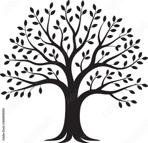 tree silhouettes of various trees on white background