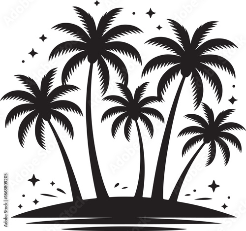 tree silhouettes of various trees on white background