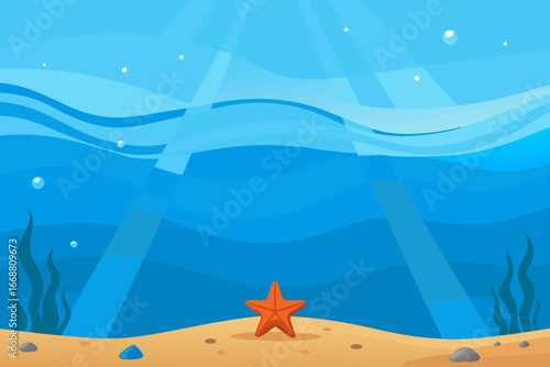 Underwater scene with starfish and sunbeams