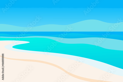 Minimalist beach scene with gentle waves and sandy shore