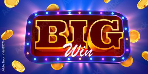 Big win banner. Sign with golden letters. Online casino. Vector illustration