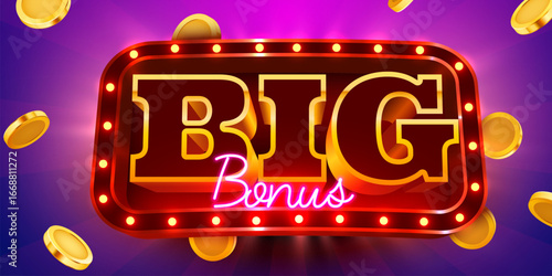 Big win banner. Sign with golden letters. Online casino. Vector illustration
