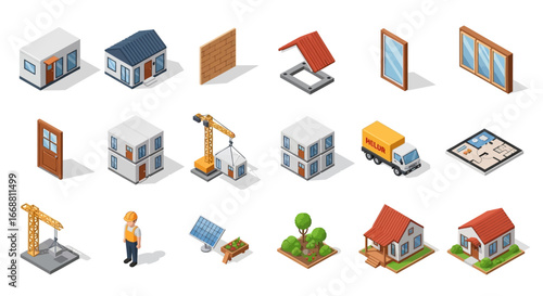 3D Isometric Vector Icon Set for Home Building and Construction Industry.