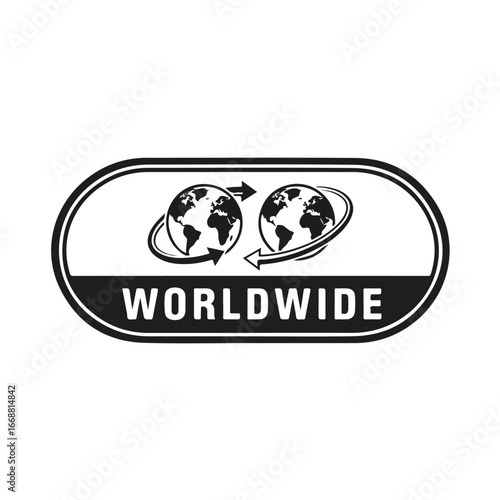 Illustration of two globes with arrows indicating worldwide connection and global reach