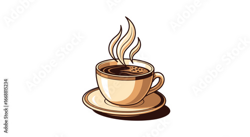 Steaming Cup of Coffee Illustration, Perfect for Cafe Menus, Coffee Shop Promotions, or Food and Beverage Related Design Projects and Marketing Materials
