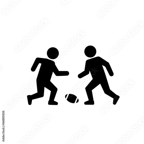 Two stick figures playing football on a white background representing Thanksgiving Day  