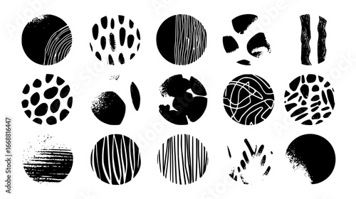Abstract Black and White Circular Patterns with Diverse Textures and Shapes for Creative Designs
