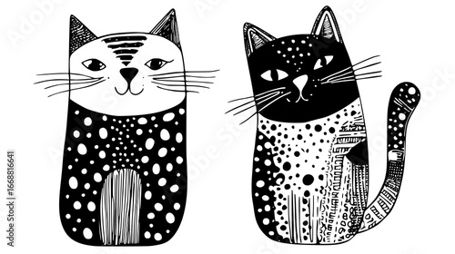 Charming Headshot of a Curious Cat with Playful Expression in Black and White Sketch Style