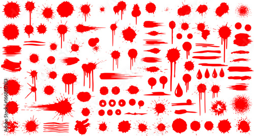 Big set of blots and vector abstract elements. Black inked splatter dirt stain splattered spray splash with drops blots isolated. Ink splashes stencil. Drops blots isolated.