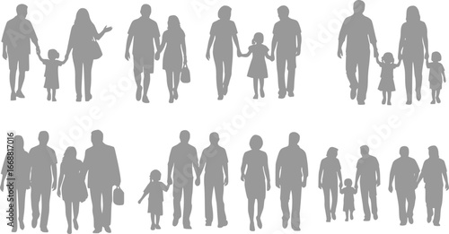Silhouettes of groups of people set. hand drawn. Vector illustration.
