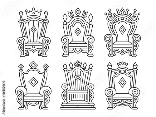 Majestic Throne Chairs with Crowns, Ideal for Royalty, Luxury, and Noble Designs