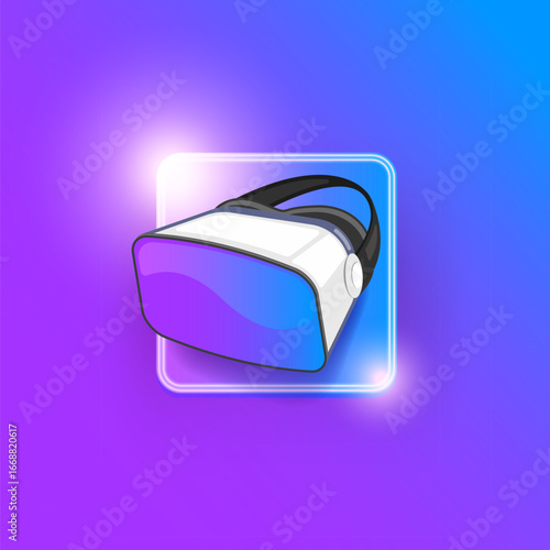 VR glasses virtual reality headset icon and sign isolated. Flat illustration of vr glasses and vr goggles isolated on violet modern background. Vr gaming logo design template. Gamer icon