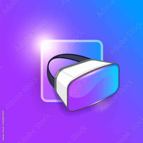 VR glasses virtual reality headset icon and sign isolated. Flat illustration of vr glasses and vr goggles isolated on violet modern background. Vr gaming logo design template. Gamer icon