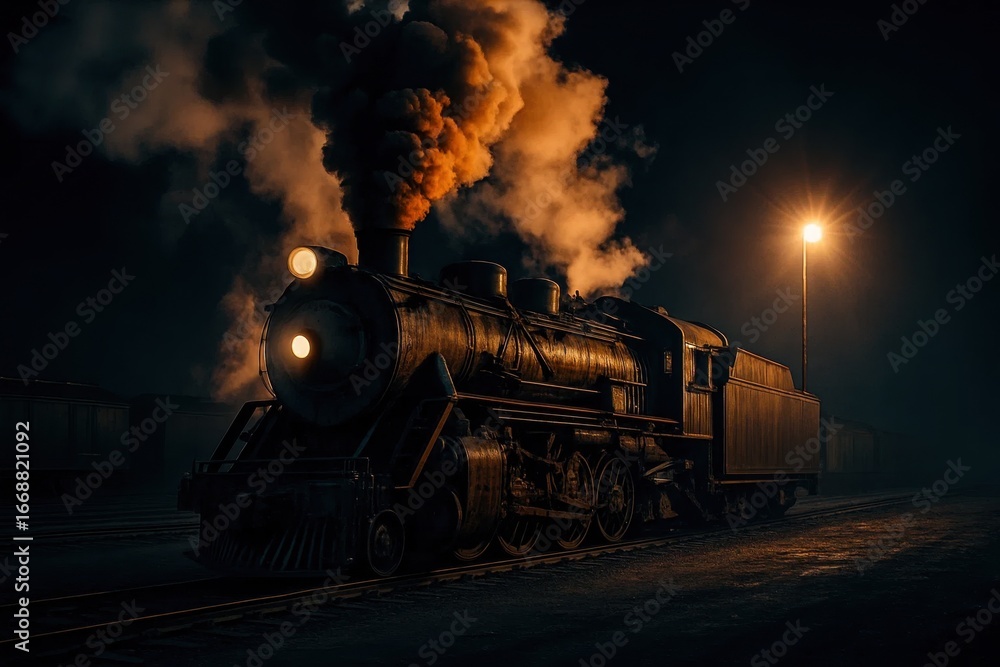 Obraz premium A Steam Locomotive in the Night